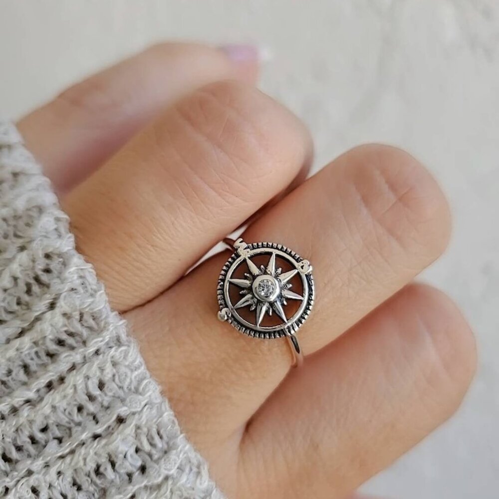Nautical Compass Ring, Sterling Silver Women's Ring, 925 Stamped, Girls Ring,